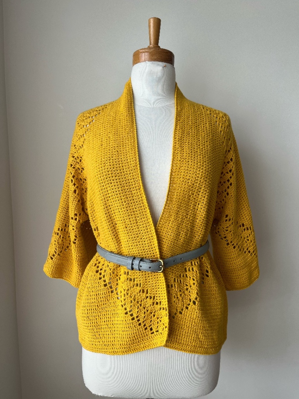 Mustard Yellow Hand-Knitted Cardigan | Artisan Crochet Open-Front Sweater